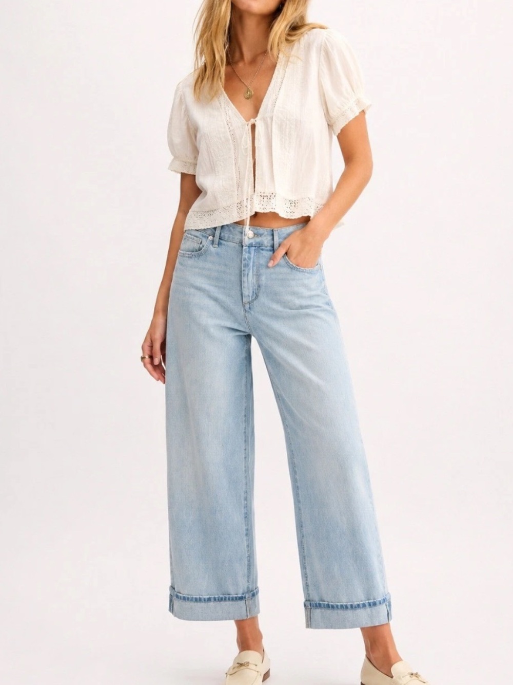 Market & Spruce Mr. Wide Leg Vintage Stretch Jeans Light Blue Size 6 NWT